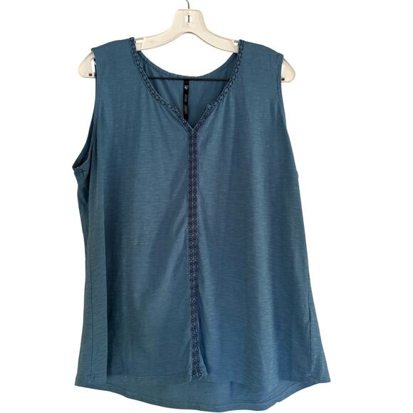 Kuhl Shay Tank Top Blue Women Size XL 100% Cotton Embroidered Placket Back Pleat - Picture 1 of 10